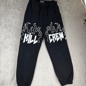 Kill Crew Mens Black Flame Graphic Jogger Sweatpants XS Streetwear Gym Fleece